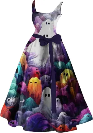 Womens Halloween Bloody Print Party Suspender Dress Festival Light Bride Cos Costume Fashion Sexy Tunic Flowy Dress