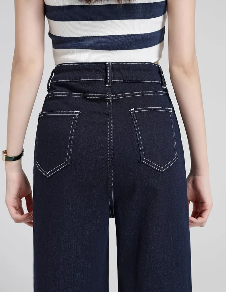 Women's High Waisted Wide Leg Jeans - Stretchy Straight Leg Denim Pants, 2025 Trendy Casual Comfort Fit