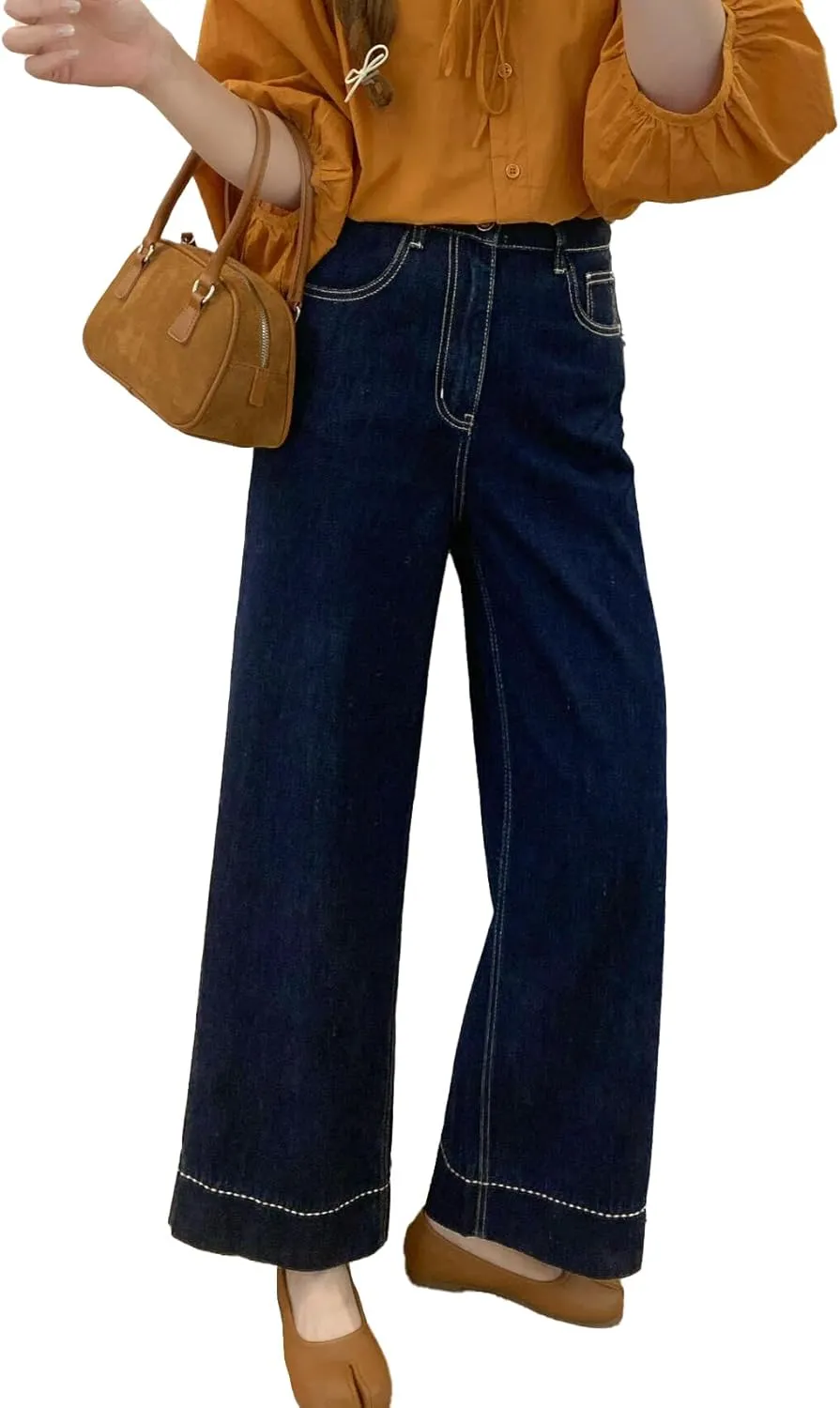 Women's High Waisted Wide Leg Jeans - Stretchy Straight Leg Denim Pants, 2025 Trendy Casual Comfort Fit