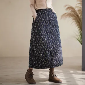 Womens Insulated Long Down Skirt Winter Warm Padded Puffer Quilted Skirt with Pockets Windproof A-Line Skirt