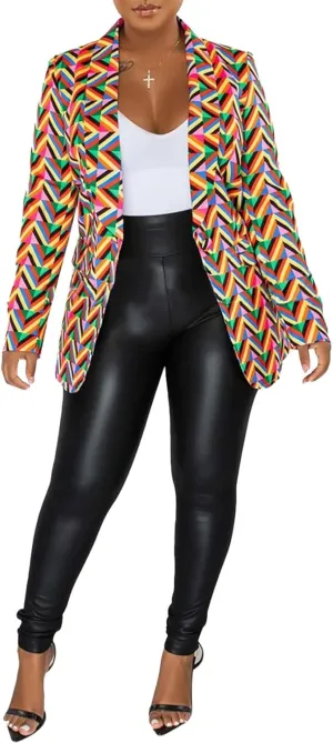 Women's Long Sleeve Lapel One Button Printed Sexy Nightclub Party Casual Blazer Jackets