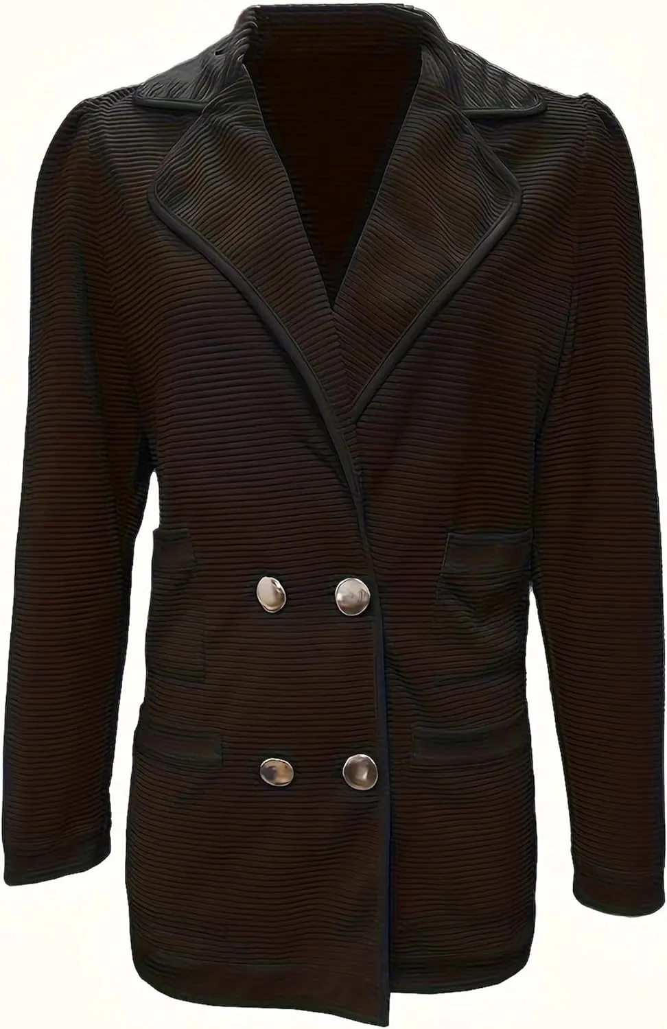 Womens Long Sleeve Tweed Double Breasted Blazer Jackets Lapel Ribbed Open Front Fall Blazers Coats with Pockets