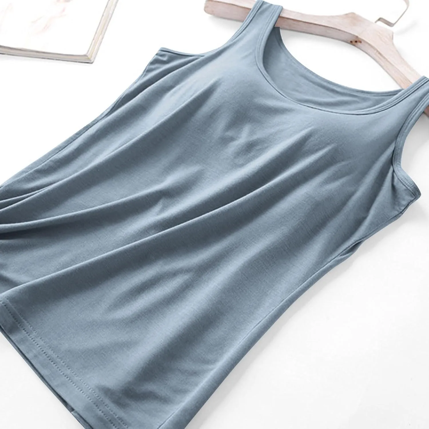 Women's Modal Tanks Tops with Built-in Bra Padded Yoga Camisole Crewneck Casual Pajama Top Sleeveless Summer Tees