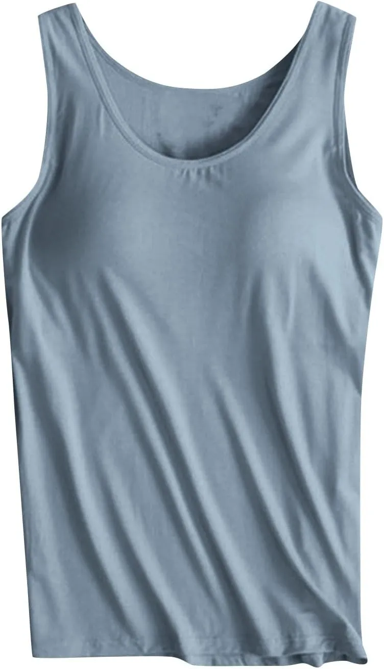 Women's Modal Tanks Tops with Built-in Bra Padded Yoga Camisole Crewneck Casual Pajama Top Sleeveless Summer Tees