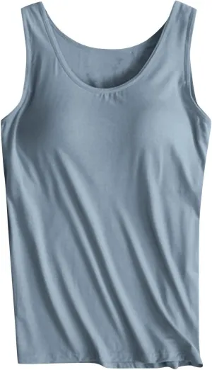 Women's Modal Tanks Tops with Built-in Bra Padded Yoga Camisole Crewneck Casual Pajama Top Sleeveless Summer Tees