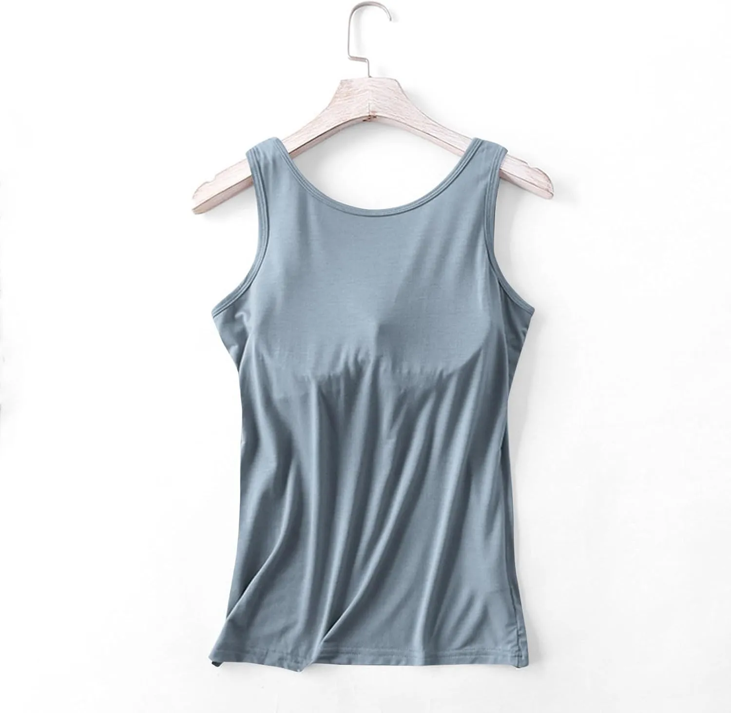 Women's Modal Tanks Tops with Built-in Bra Padded Yoga Camisole Crewneck Casual Pajama Top Sleeveless Summer Tees