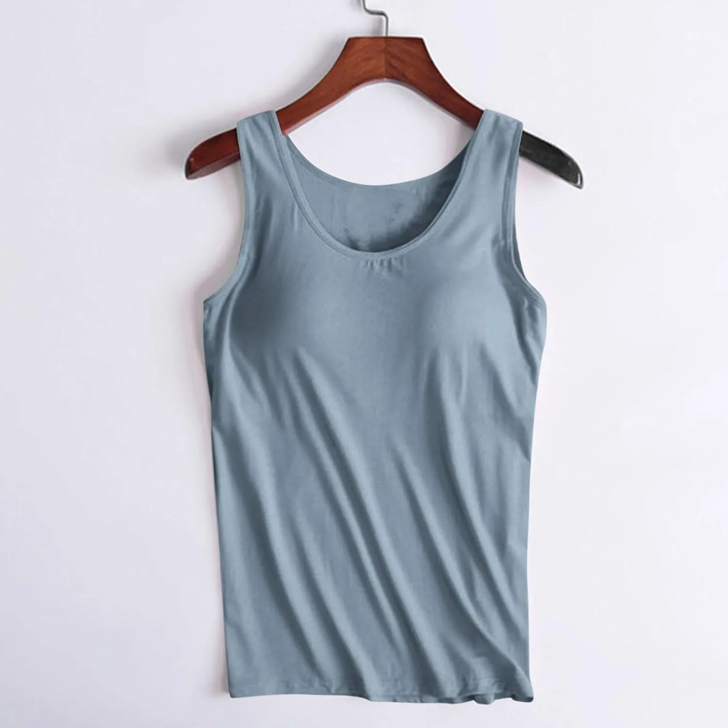 Women's Modal Tanks Tops with Built-in Bra Padded Yoga Camisole Crewneck Casual Pajama Top Sleeveless Summer Tees