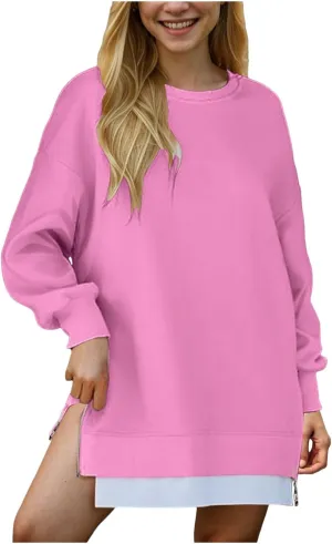 Womens Oversized Sweatshirt Crewneck Long Sleeve Tunic Pollover Shirt Side Zipper Hoodie Tops 2025 Spring Clothes