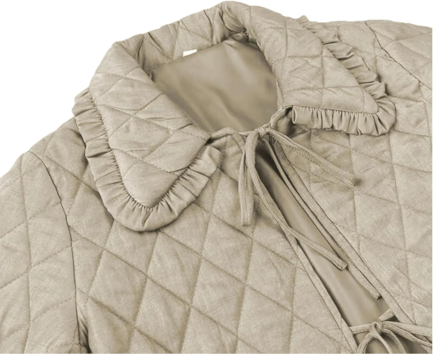 Women's Quilted Lightweight Jackets Long Sleeve Winter Cropped Cotton Padded Coat Jacket Tie Front Puffy Outwear