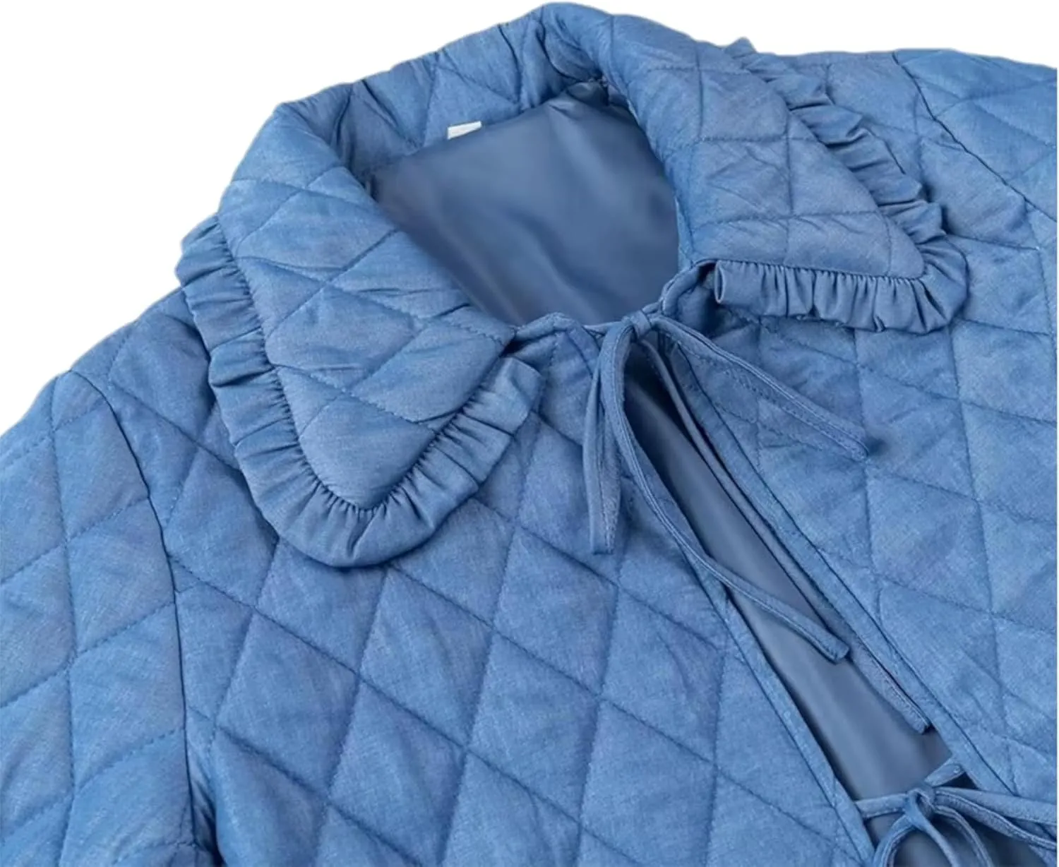 Women's Quilted Lightweight Jackets Long Sleeve Winter Cropped Cotton Padded Coat Jacket Tie Front Puffy Outwear