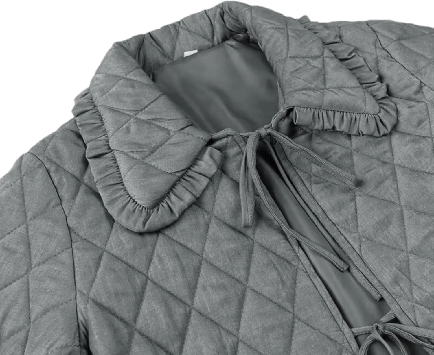 Women's Quilted Lightweight Jackets Long Sleeve Winter Cropped Cotton Padded Coat Jacket Tie Front Puffy Outwear