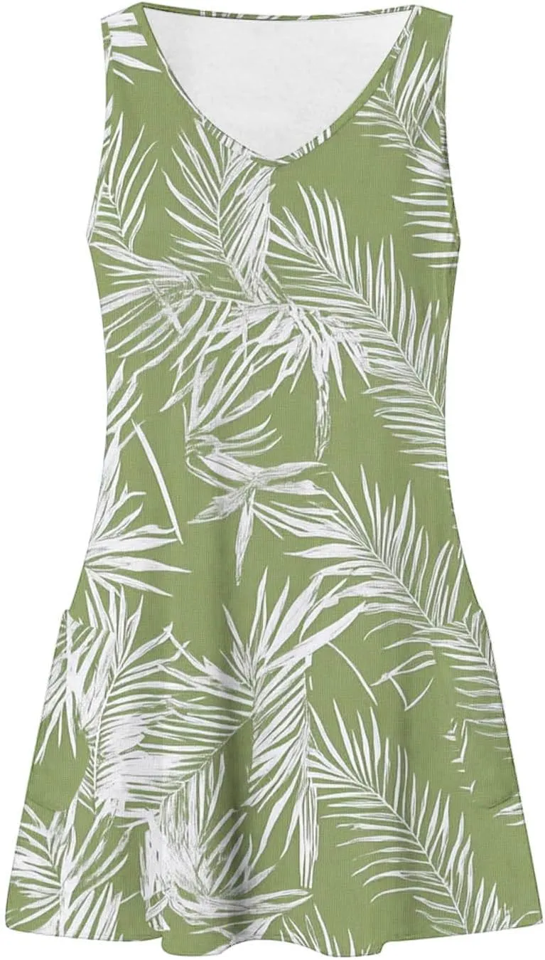 Womens Summer Beach Dress Sleeveless Tropical Floral Boho Sundress Swimsuit Coverup Tank Dresses for Travel Vacation