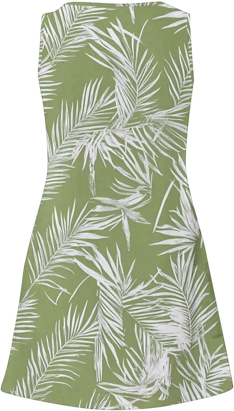 Womens Summer Beach Dress Sleeveless Tropical Floral Boho Sundress Swimsuit Coverup Tank Dresses for Travel Vacation
