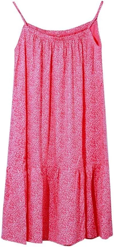 Womens Summer Floral Sleeveless Mini Dress Spaghetti Straps Ruffle Hem Sundress Boho Beach Swing Short Dresses