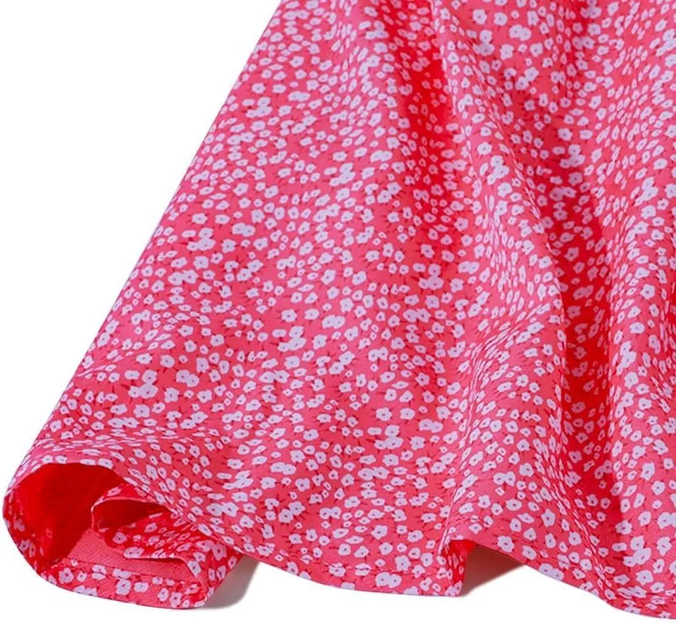 Womens Summer Floral Sleeveless Mini Dress Spaghetti Straps Ruffle Hem Sundress Boho Beach Swing Short Dresses