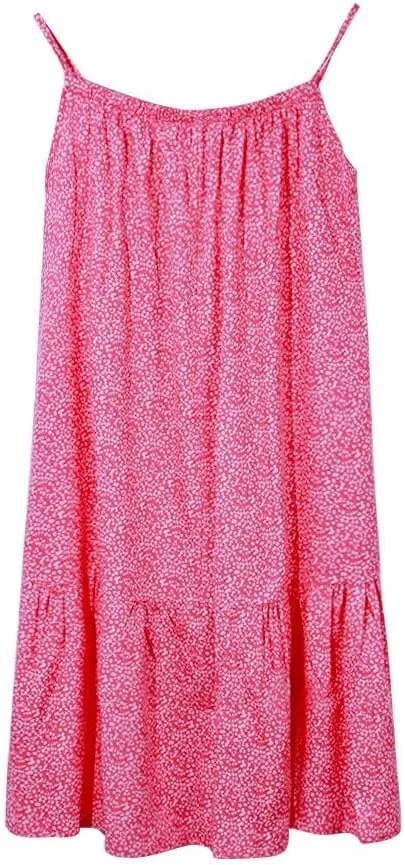 Womens Summer Floral Sleeveless Mini Dress Spaghetti Straps Ruffle Hem Sundress Boho Beach Swing Short Dresses