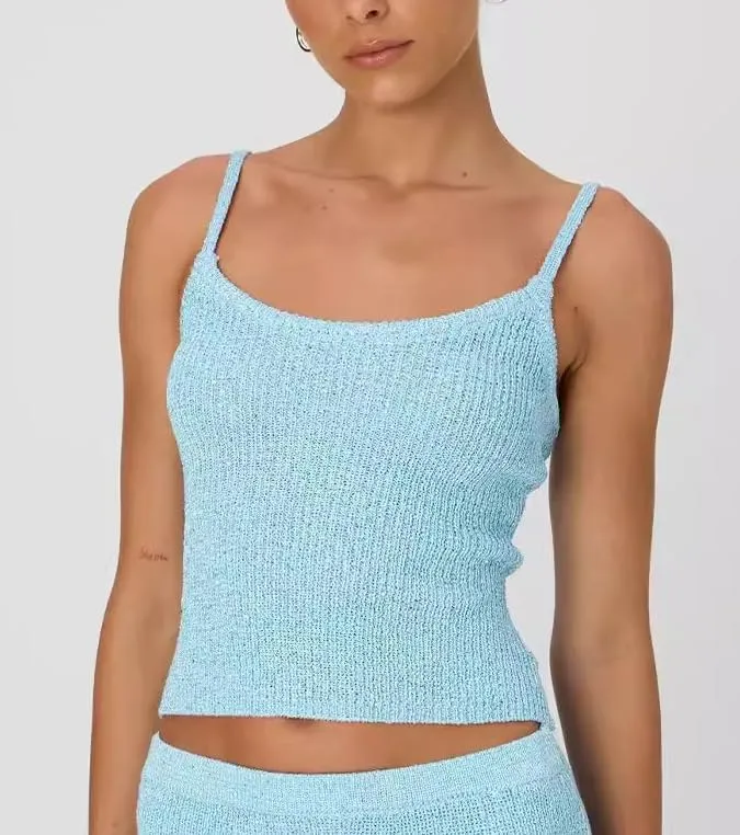 Women's Y2k Knit Crop Tank Tops Spaghetti Strap Backless Camisole Sexy Sleeveless Crochet Going Out Vest Crop Tops