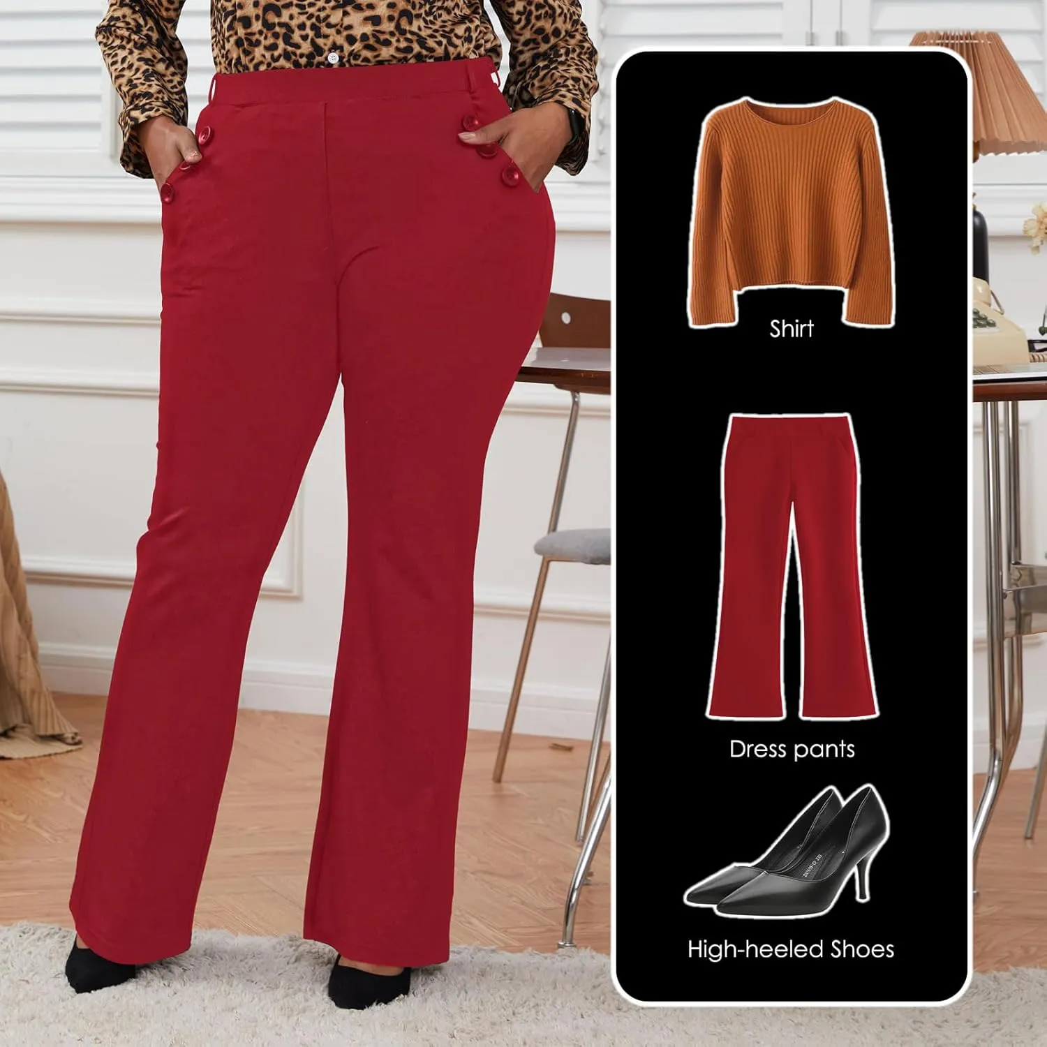 Wrinkle-Free Stretch Dress Pants Plus Size for Women Pull-on Pant Ease into Comfort Office Pant