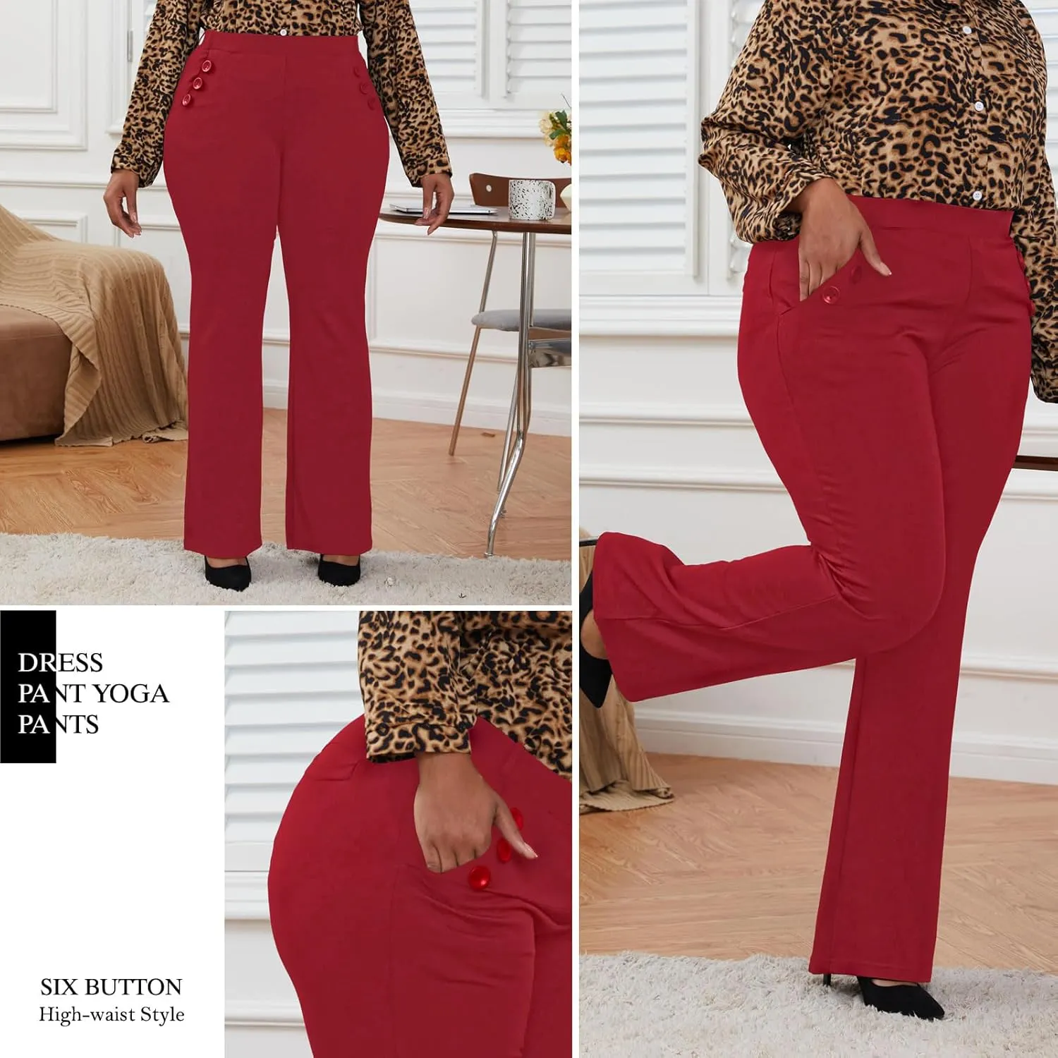 Wrinkle-Free Stretch Dress Pants Plus Size for Women Pull-on Pant Ease into Comfort Office Pant