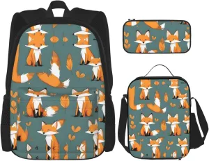 Yellow fox Backpack set (3-piece set) - student school bag   pencil case   lunch bag, large capacity backpack