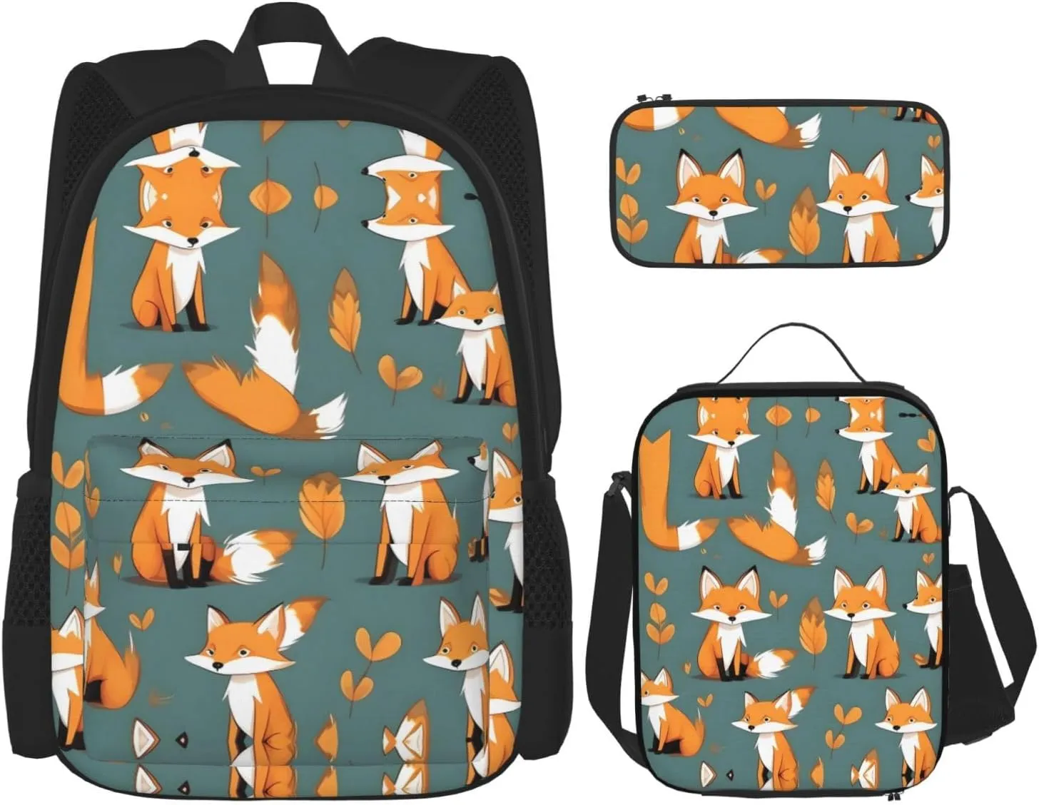Yellow fox Backpack set (3-piece set) - student school bag   pencil case   lunch bag, large capacity backpack