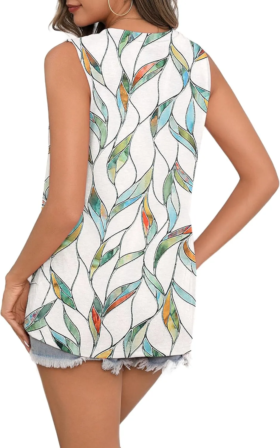 Zeagoo Beach Vacation Clothes for Women Pleated High Neck Flowy Sleeveless Tank Tops Summer Loose Fit Tunic Blouses