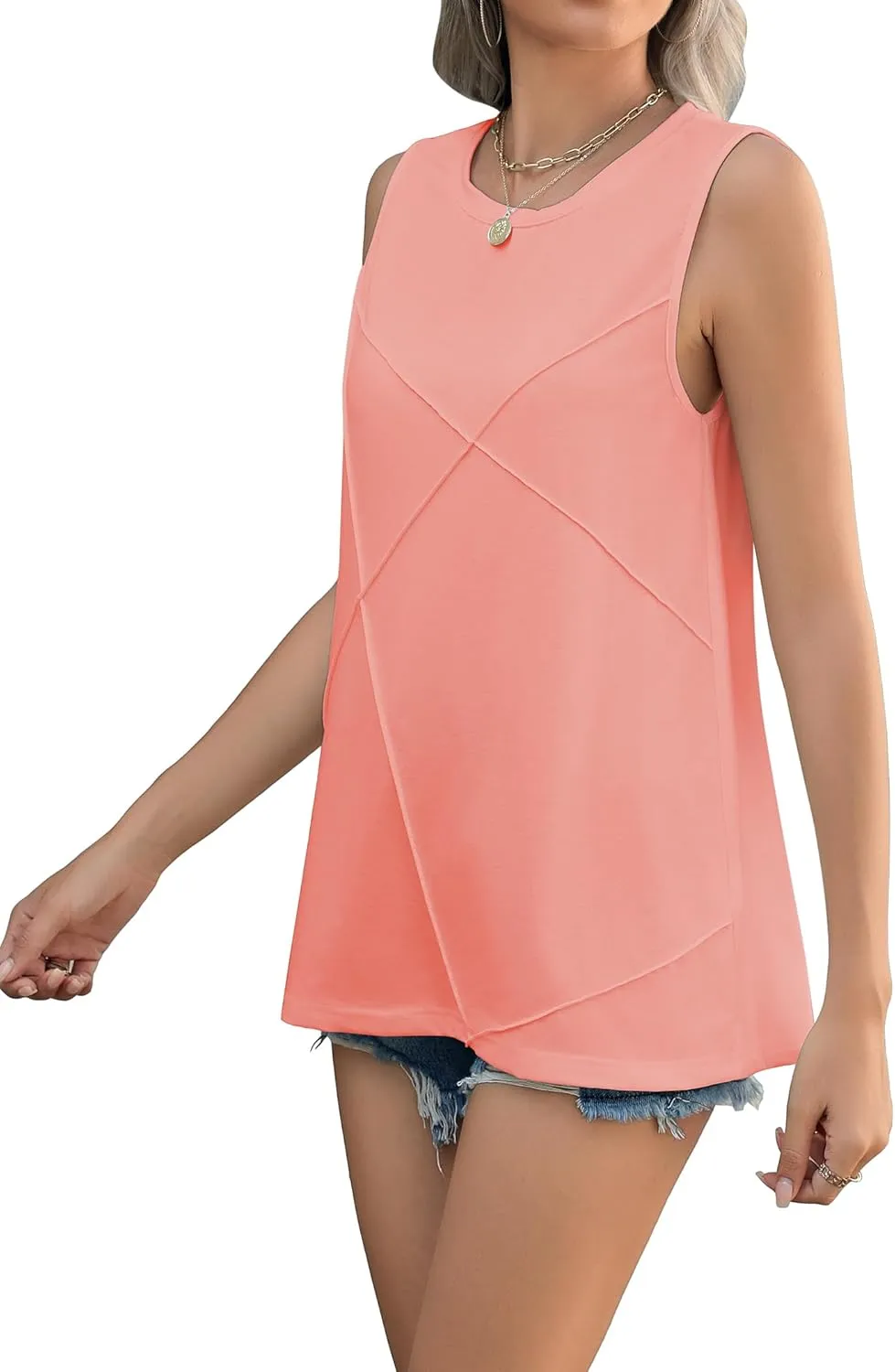 Zeagoo Beach Vacation Clothes for Women Pleated High Neck Flowy Sleeveless Tank Tops Summer Loose Fit Tunic Blouses